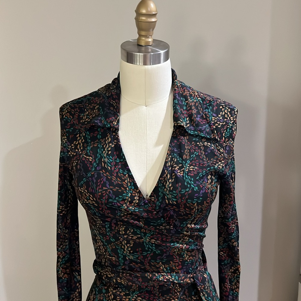 DVF multi color long sleeved wrap dress